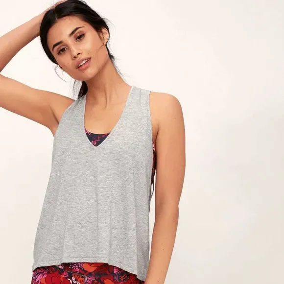 NWOT Free People Strappy Back Gray Woven Tank Top - Picture 15 of 15